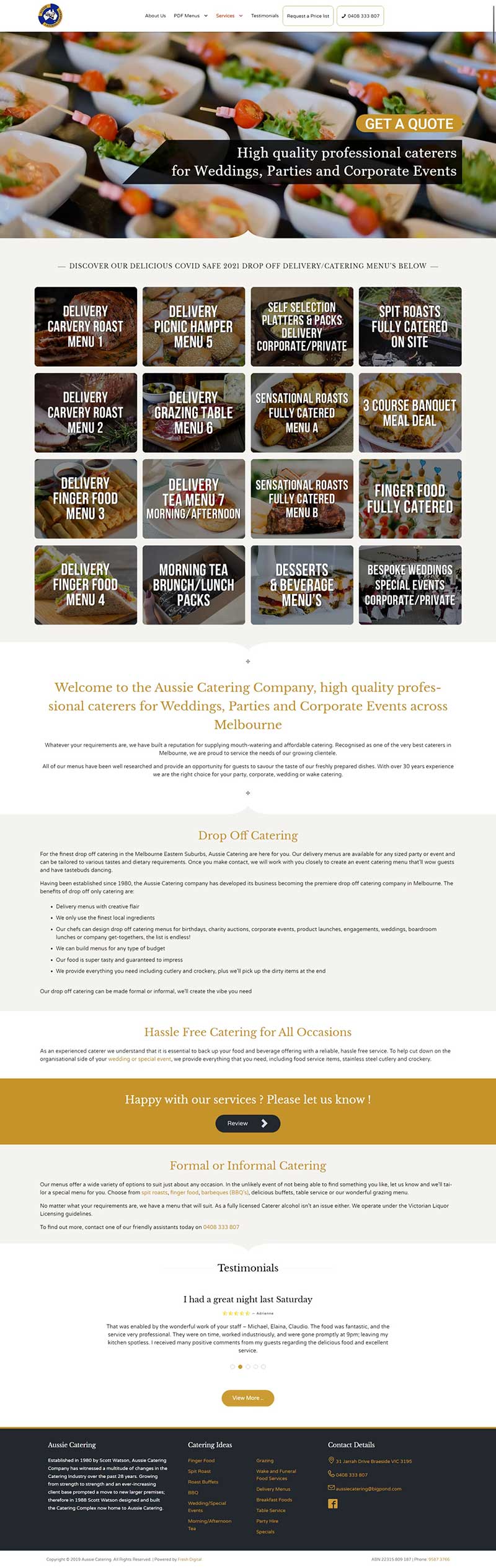 Aussie Catering Melbourne homepage